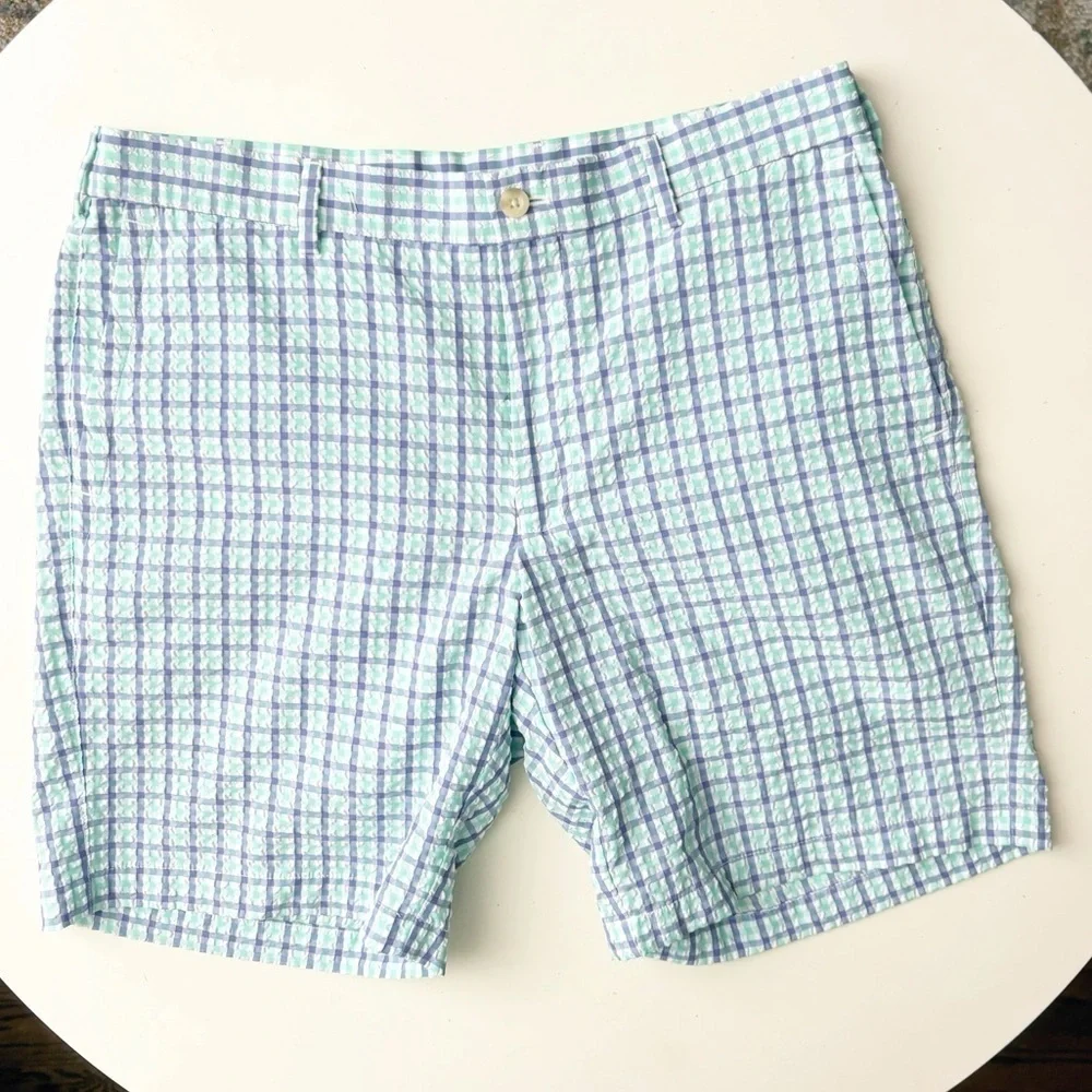 Peter Millar Men’s 8” Seersucker Plaid Featherweight Shorts Size 33 Slim